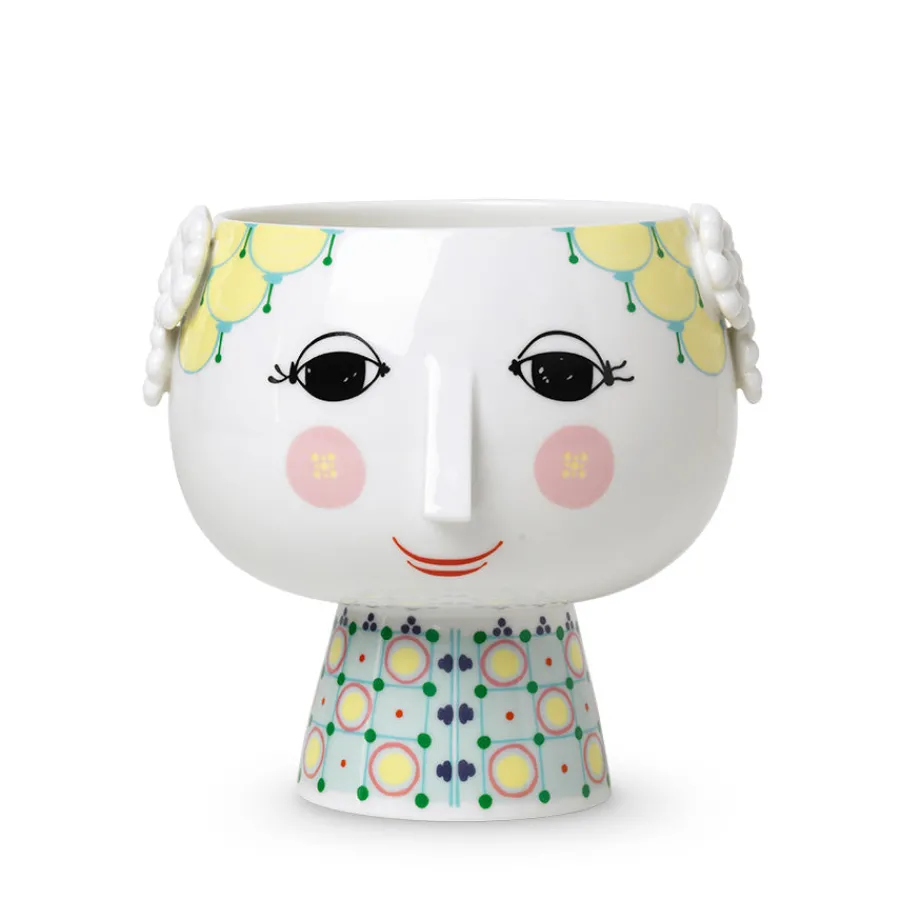 BJØRN WIINBLAD Bjørn Wiinblad Eva Potteskjuler På Fot 15,5cm Hvit m/Dekorasjon