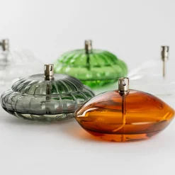 HADELAND GLASSVERK Aurora Oljelampe Optikk Røkgrå