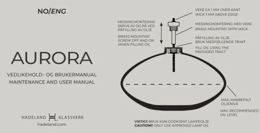 HADELAND GLASSVERK Aurora Oljelampe Røkgrå