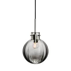 HADELAND GLASSVERK Krystallkule Taklampe Optikk Røkgrå