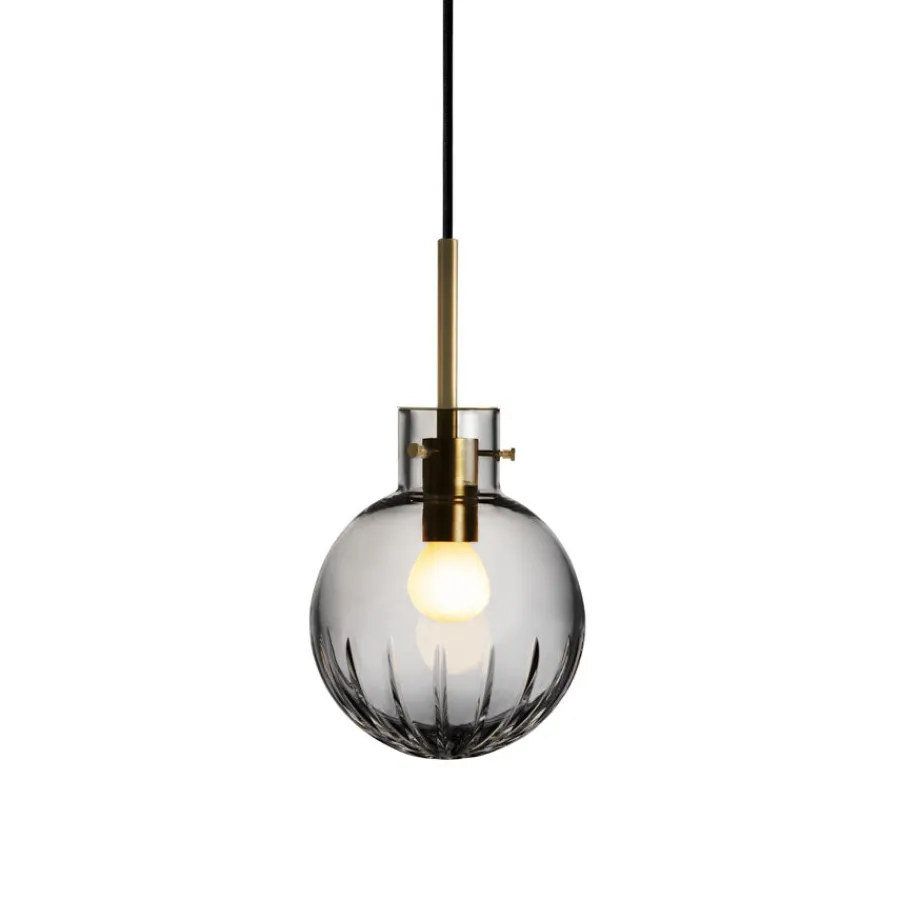 HADELAND GLASSVERK Krystallkule Taklampe Stor Stjerne Røkgrå