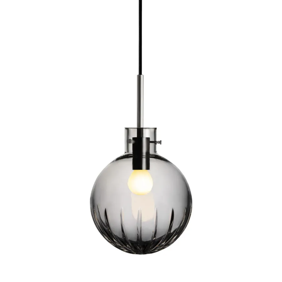 HADELAND GLASSVERK Krystallkule Taklampe Stor Stjerne Røkgrå