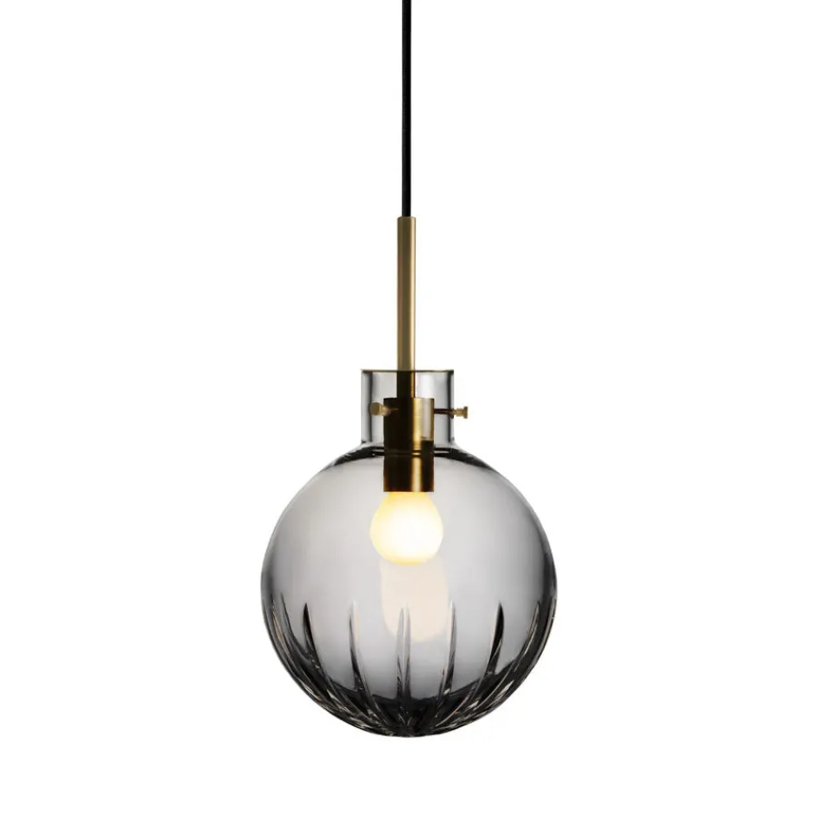 HADELAND GLASSVERK Krystallkule Taklampe Stor Stjerne Røkgrå