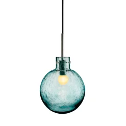 HADELAND GLASSVERK Krystallkule Taklampe Soda Blågrønn