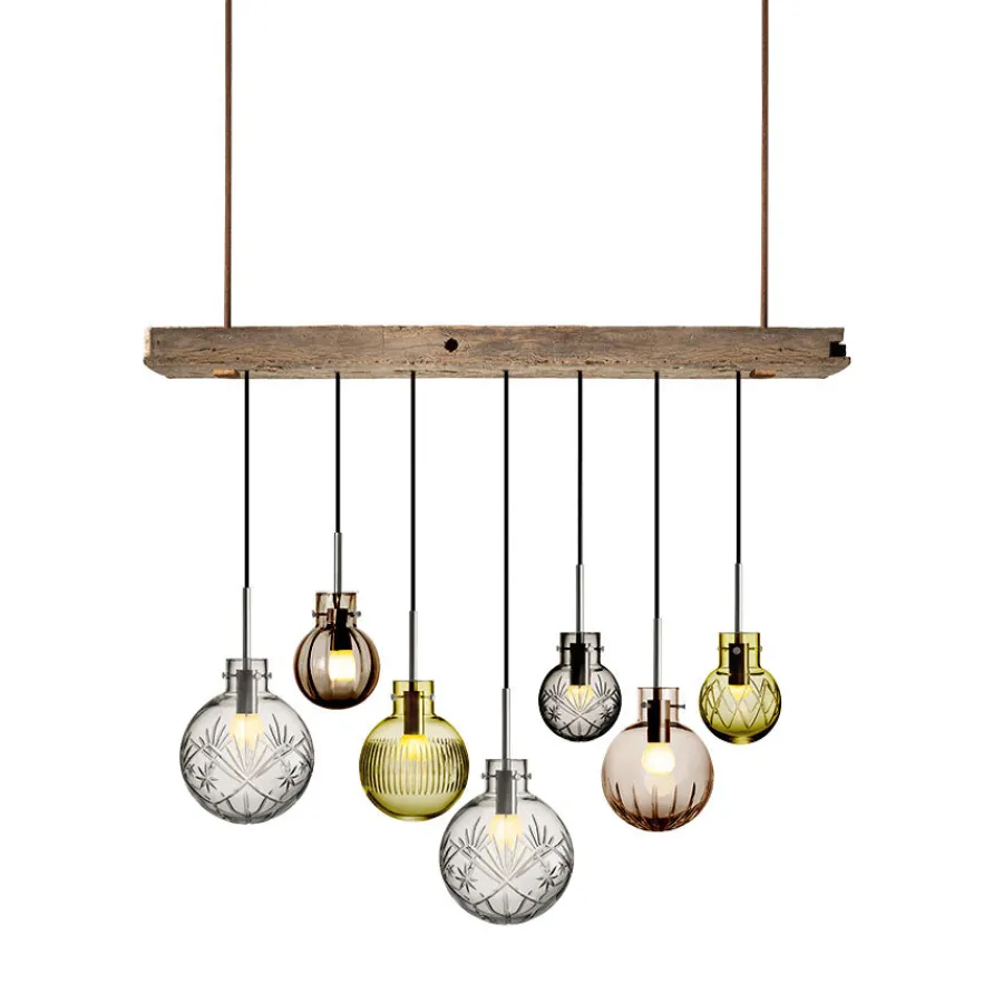 HADELAND GLASSVERK Rav Taklampe Krystallkuler 7stk m/Trebaldakin