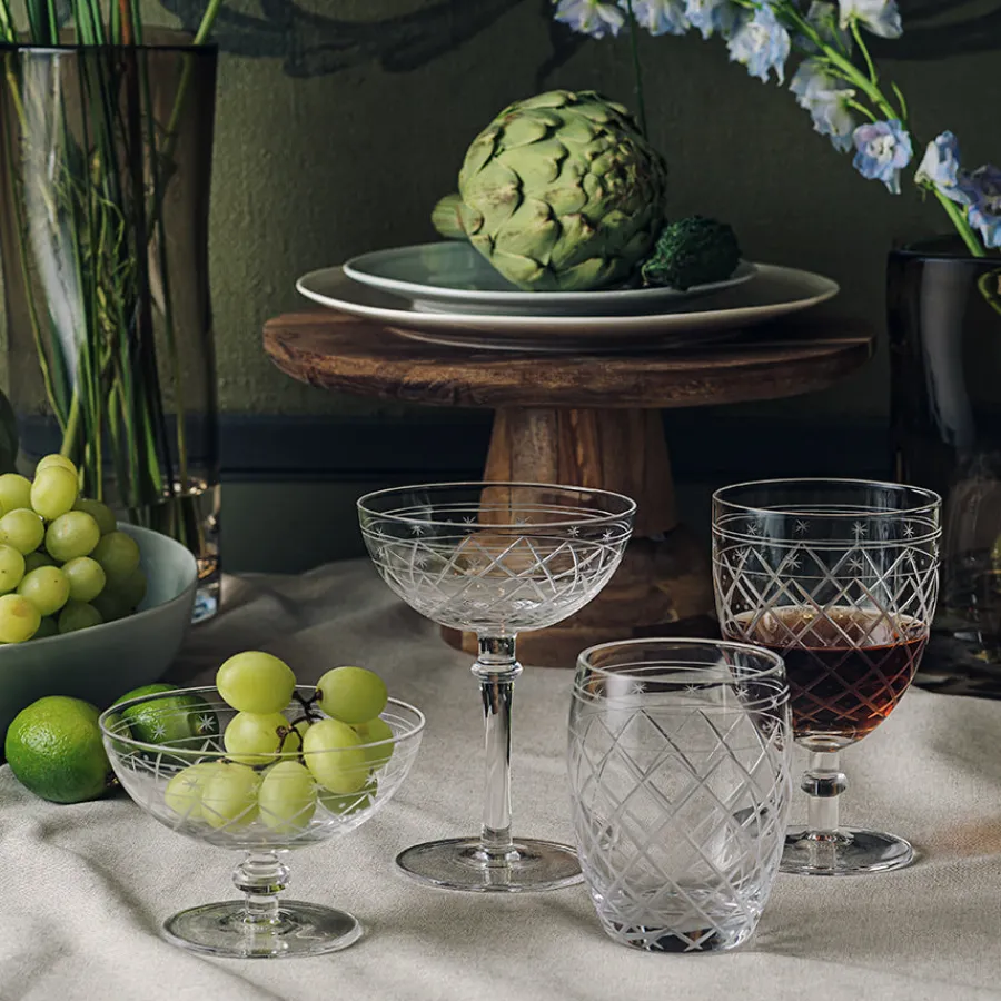 HADELAND GLASSVERK Victoria Dessertskål Stett Ruteslip 25cl Klar