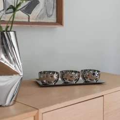 LØVE Løve Vinje Fat m/3 Skåler Rustfritt Stål 30cm Sølv