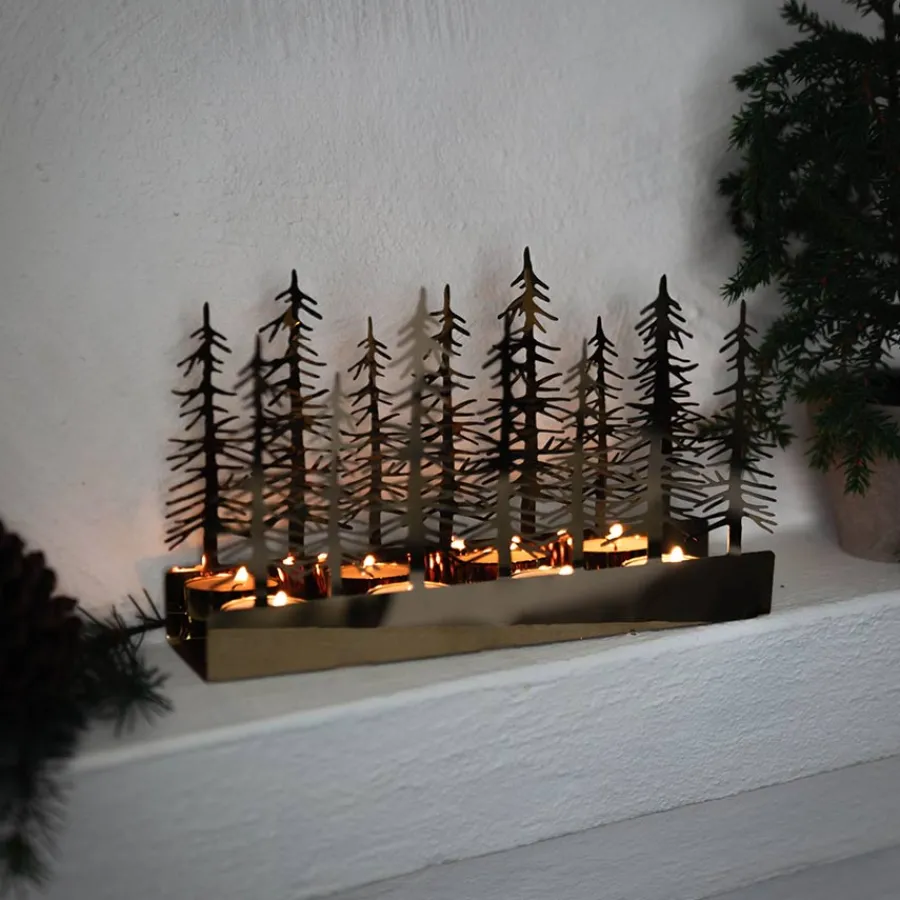 CHRISTIANIA 1739 Lysestake 4 Lys Skog Gull 25,5cm x 15,8cm