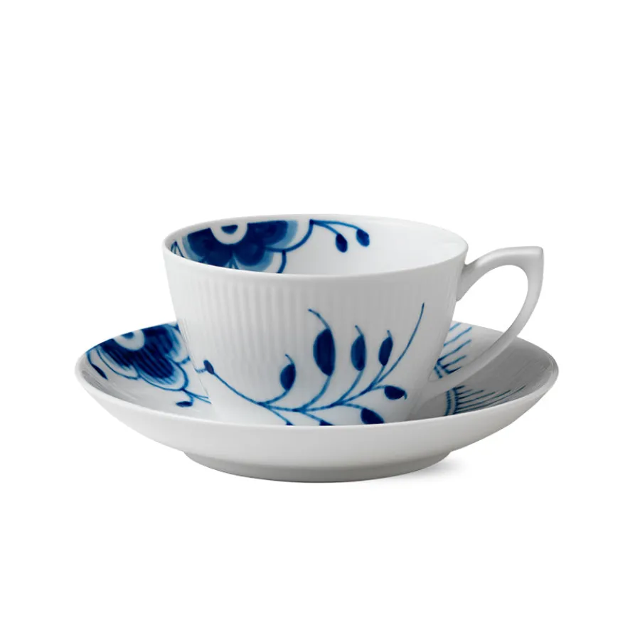 ROYAL COPENHAGEN Blå Mega Riflet Tekopp 28cl m/Skål