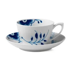 ROYAL COPENHAGEN Blå Mega Riflet Tekopp 28cl m/Skål