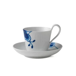 ROYAL COPENHAGEN Blå Mega Riflet Kopp 25cl m/Skål Høy