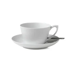 ROYAL COPENHAGEN Hvit Riflet Kopp m/Skål 28cl